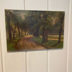 Antique Oil Painting on Canvas Forest Scene